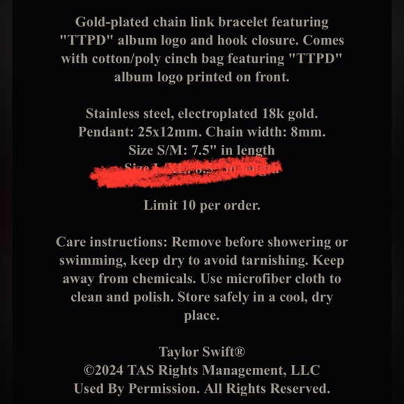 Taylor Swift Tortured Poets Bracelet Gold tone Never opened ! - Picture 8 of 9